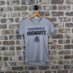 Harry Potter I'd Rather Be at Hogwarts Gray Short Sleeve T-shirt Hi Low Womens M